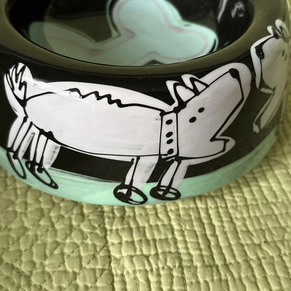 Boutique Hand Painted Ceramic Dog/cat Bowl 5.5